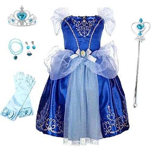 Kids Princess Dress Up Carnival Outfits Christmas Halloween Party Costumes Children Cosplay Cinderella Fancy Disguise and Wig