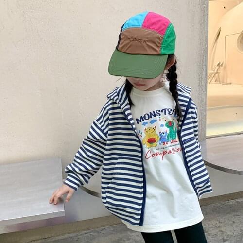 Childrens Coat 2021 Autumn New Boys and Girls' Simple Stripe Hoodies Cardigan Casual Korean Top Kids Clothing