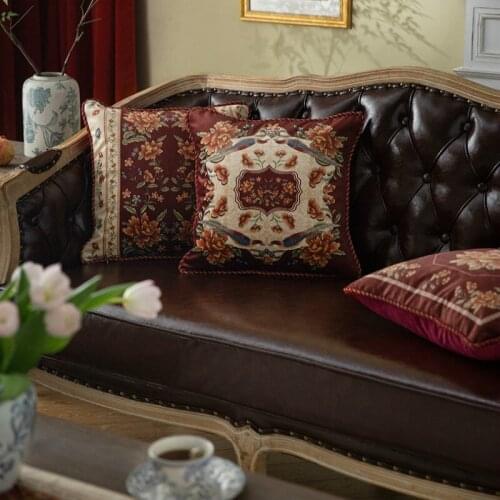 DUNXDECO Cushion Cover Square Decorative Pillow Case Artistic Chinese Luxury Red Peony Flora Bird Print Soft Sofa Chair Coussin