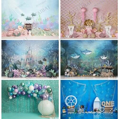 Summer Beach Suffer Mermaid Under The Sea Seabed Photography Background Children Birthday Party Banner Photocalls Photo Backdrop