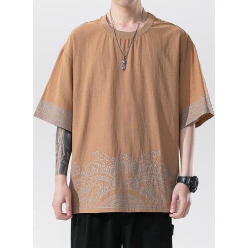 Short Sleeve T Shirt Men 2021 Summer Cotton Linen Tshirt Top Tees Hip Hop Chinese Shirt Fashion Clothes Oversize 30124