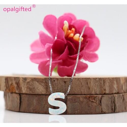 2020 Hot!!! 26 Letters Opal Necklace Synthetic Fire White Letter Opal Stone Necklace S K C D R S N opal Pendant Beads Necklace