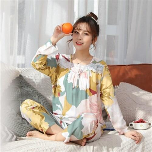 Cotton pajamas set 2020 new printing pajamas ladies spring and summer plus size sleepwear set fashion home service pijamas