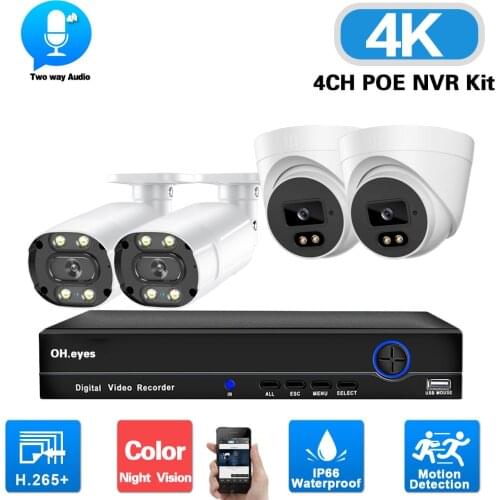 4K 8MP POE Camera Security System NVR 4 Channel Full Color Night Vision IP CCTV Video Surveillance Camera System Kit XMEYE H.265