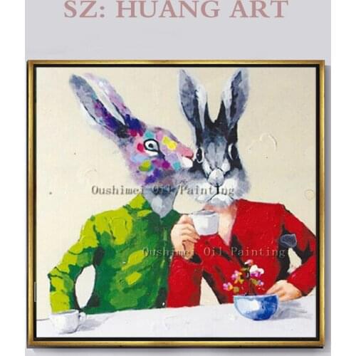 Lover Rabbit Animal oil painting Wall Painting Modern Home DecorChildrens room study living room Art Funny Rabbit Pictures