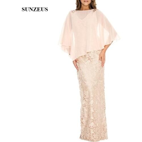 Beautiful Champagne Lace Mother Of the Bride Dresses With Wrap Sheath Long Women Party Gowns Wedding Guest Dress CM0179