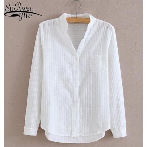 Fashion Cotton Blouse Shirt High Quality Women Blouse Long Sleeve Solid White Blouse Women Shirts Casual Ladies Tops 1715 50