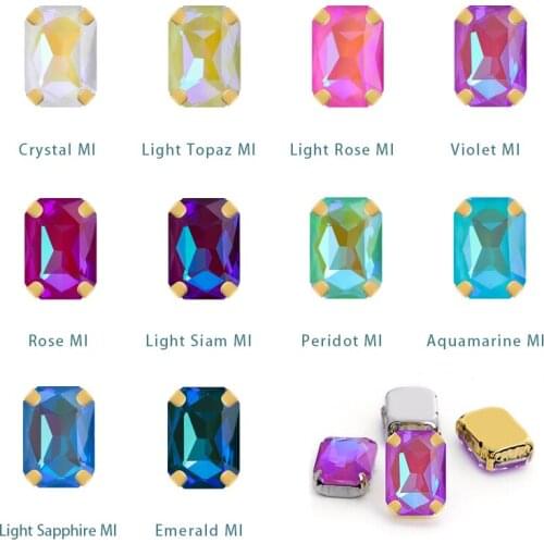 Multi Color Rectangle Sew on Rhinestone Flatback Garment Decoration Stone Strass Accessory Crafts Crystal K9 Glass Shiny Gems
