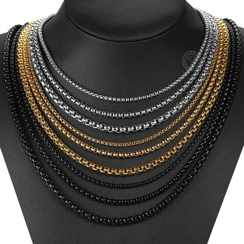 Mens Box Link Chain Necklace Stainless Steel Black Gold Silver Color 2 3 4 5mm Choker Wholesale Jewelry Gifts Fashion KN502A