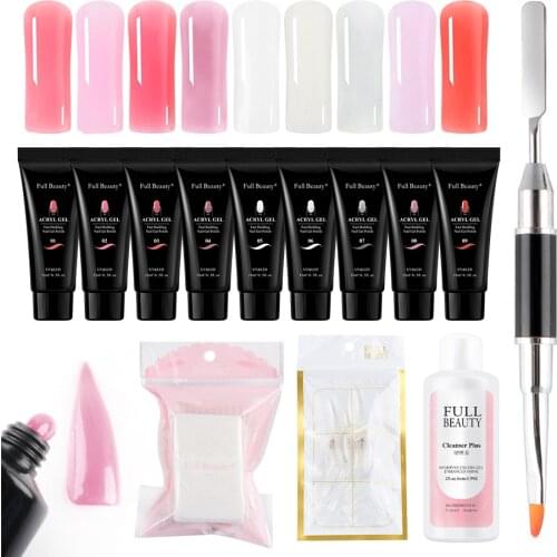 5pcs Poly Nail Art Builder Gel Extension UV Gel Set With Acrylic Gel Liquid False Nail Form Tips Cotton Wipe Brush Tool LY1809-4