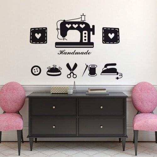 Wall Sticker Sewing Machine Sewing Shop Window Poster Iron Button Scissors Wall Vinyl Decals Clothing Store Decoration