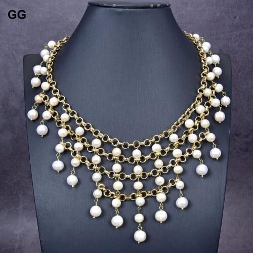 GG Jewelry 19" Natural White Round Pearl Gold Plated Chain Necklace