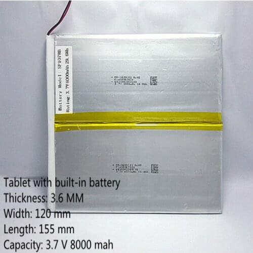 Tablet with built-3.7V,8000mAH,36120155 NTC Polymer lithium ion / Li-ion battery for tablet pc,GPS,cell phone,speaker,power bank