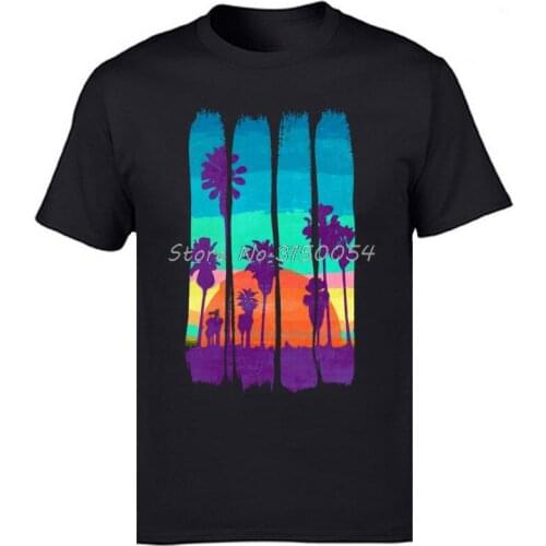 Holiday Tshirts Scenery Vintage Brush Strokes Miami Beach Summer Sunset Printed T-Shirt men Cotton TShirt Tees harajuku