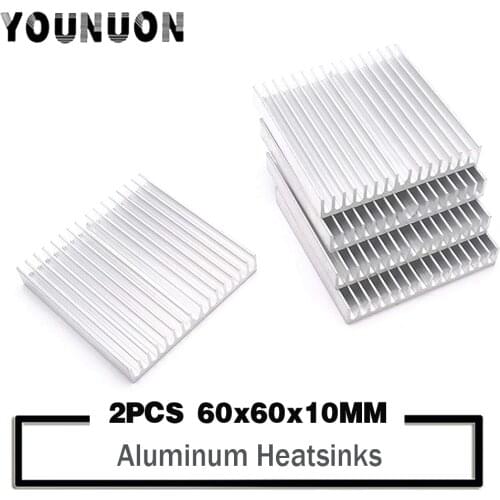 2PCS YOUNUON Silver Heat sink 60*60*10MM Aluminum IC Heatsink Radiator Cooler Cooling Power Transistor 60x60x10mm 60mm 6cm