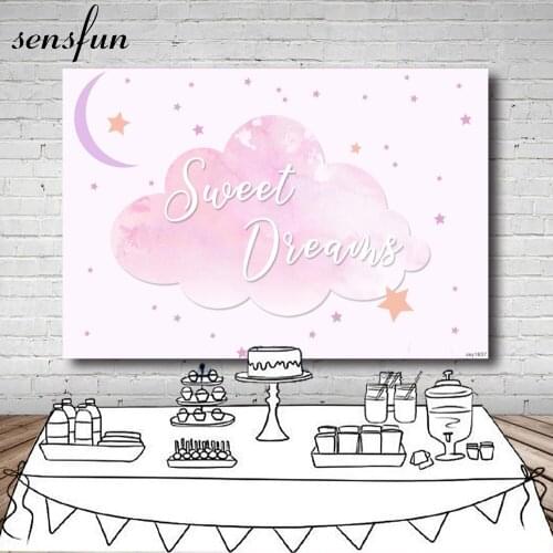 Sensfun Pink Sweet Dreams Theme Girls Baby Shower Birthday Party Backdrop Moon Little Stars Clouds Photography Backgrounds 7x5ft