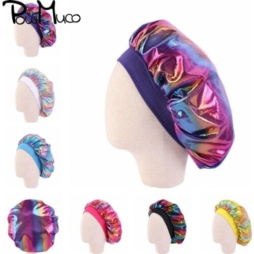 Powmuco Childrens Imitated Anti Silky Nightcap Laser Round Cap Baby Shower Hat Care Hair Bonnet for Sleeping Kids Birthday Gift