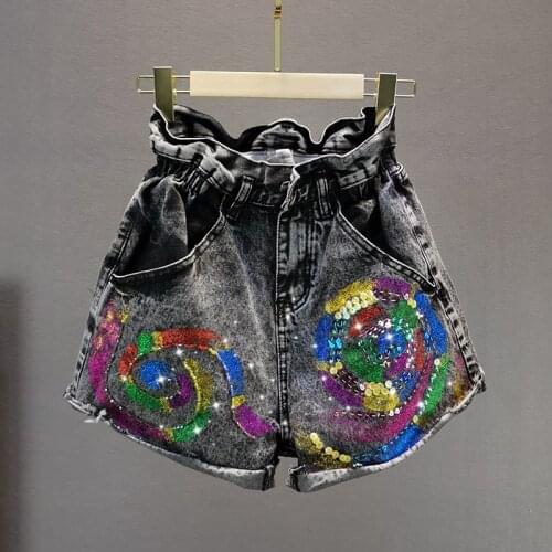 Shorts Women 2020 Summer New European Style Loose High Waist Bronzing Glitter Cowboy Shorts Female Wide-Leg Shorts Jeans