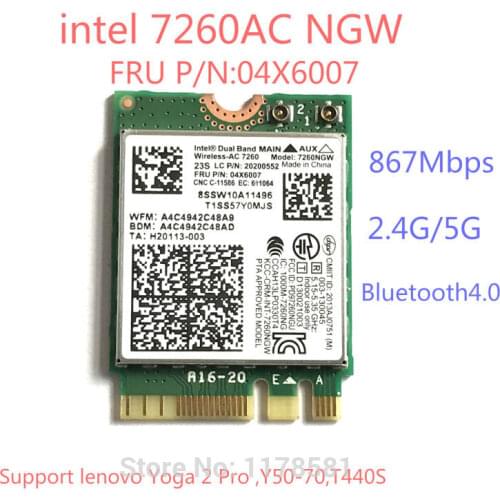 Brand new for Intel 7260NGW 7260ac 7260 ac 2.4/5G BT4.0 FRU 04X6007 For Thinkpad X250 x240 x240s x230s t440 w540 t540 Yoga y50