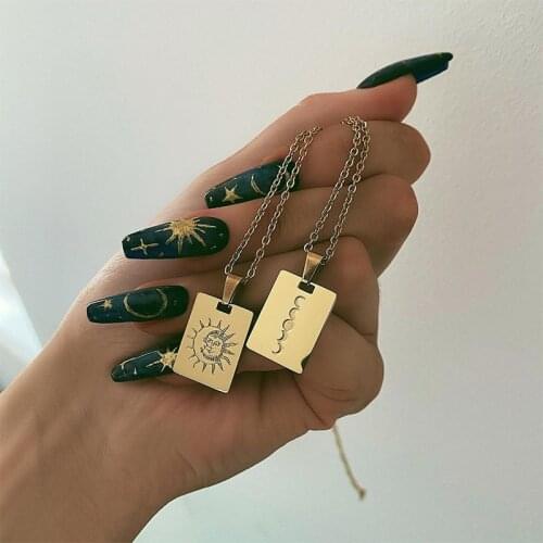 Tarot Cards Necklace For Women Stainless Steel Sun and Moon Necklace Babygirl Rose Pendant Goth Vintage Jewelry Collier Femme
