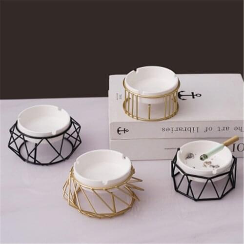 Creative Spiral Ashtray Geometric Ceramics Ash Tray Metal Holder Set Home Office Light Luxury Ashtray Ornament Tabletop Crafts