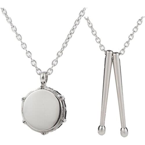 Unisex Fashion Necklace Jazz Band Drums and Drum Sticker Initial Necklace Stainless Steel Rocker Chain Necklace Pendant Jewelry