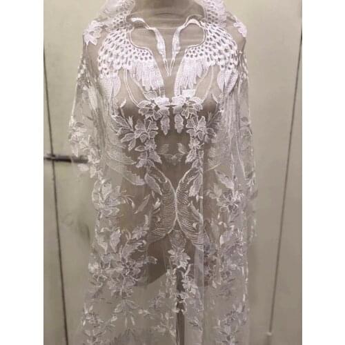 Stock 5yard/bag CH019# white embroidered thread flower lace fabric for bridal wedding dress/sawing Free shipping