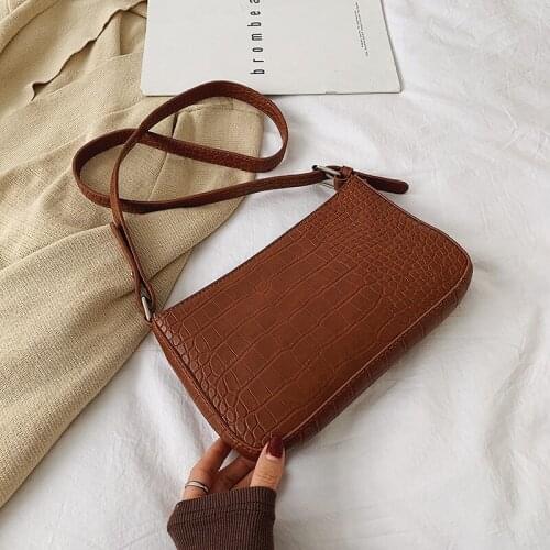 Classical Color Stone Design Mini Soft PU Leather Shoulder Bags For Women Crocodile Pattern Handbags Female Crossbody Baguette