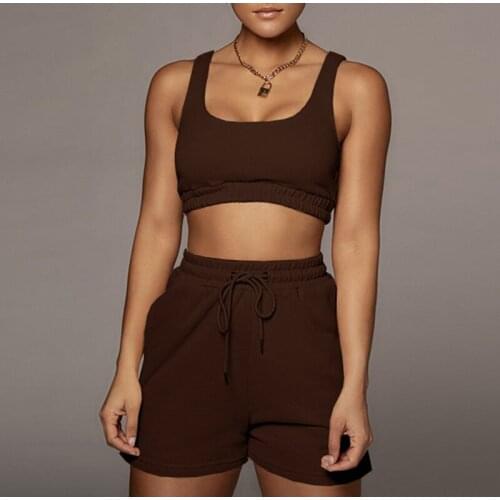 Two Piece Set Women Tracksuit Sexy Tank Tops And Shorts With Pocket 2021 Summer Streetwear High Waist 2pcs Jogger Outfits Sets