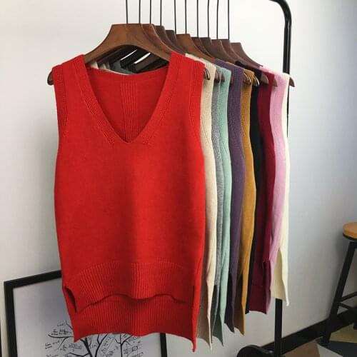 LJSXLS Knitting V-neck Sweater Vest Women Soild Sleeveless Tops Spring Autumn 2021 Korean Loose All-match Casual Womens Jumper