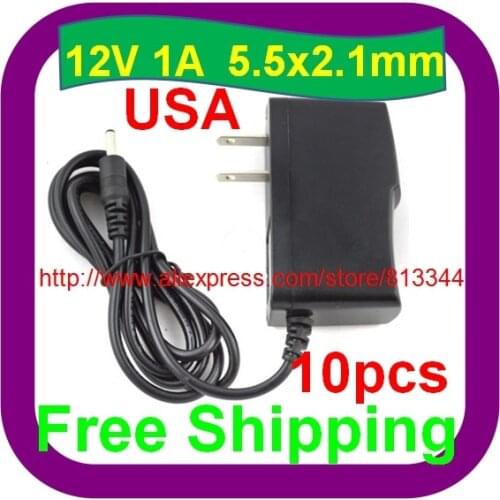 10 pcs Free Shipping US PLUG 12V 1A Power Supply AC 110-240V To DC Adapter For 3528 5050 Strip LED