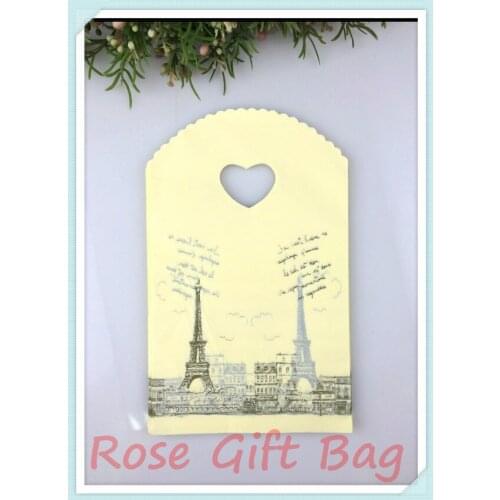 100pcs/lot Tower Print Yellow Plastic Bag 13x21cm Small Boutique Jewelry Gifts Packaging Bag Cute Plastic Gift Bags With Handle