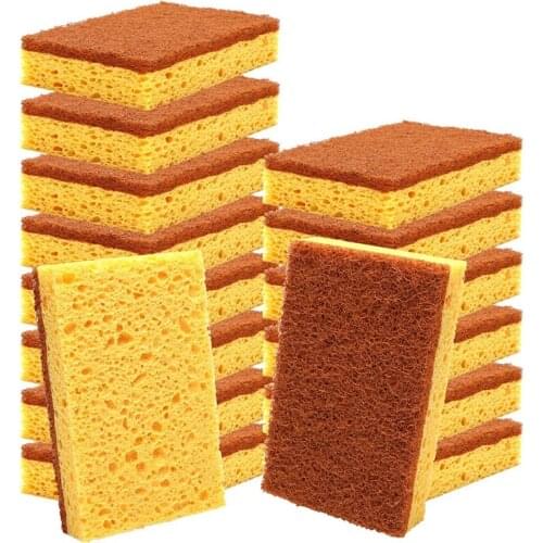 16 Pack,Biodegradable and Compostable Sponges Scouring Pad,Palm Fiber Eco-Friendly Sponge for Kitchen Dishes Cleaning