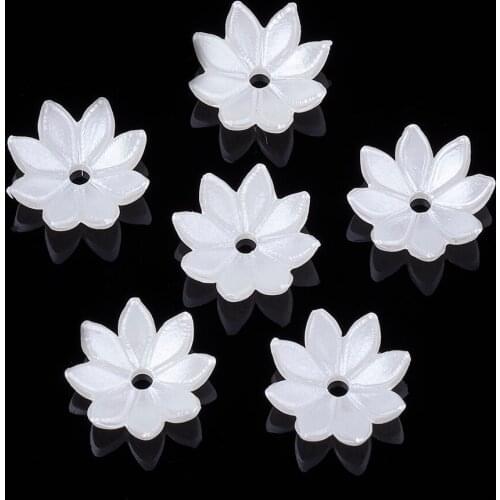 2000pcs 8-Petal ABS Plastic Imitation Pearl Flower Bead Caps Creamy White For DIY Jewelry Making, 10.5x10.5x3.5mm, Hole: 1.5mm