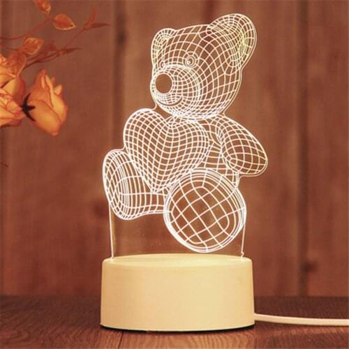 3D Stereo Lamp LED Bear Creative Table Lamps USB Acrylic Night Light for Bedroom Decor Lighting Birthday Christmas Novelty Gifts