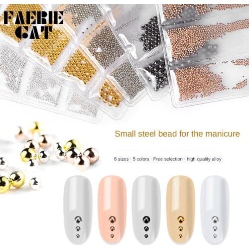 6 Grid 0.8-3mm Nail Art Tiny Steel Caviar Beads Mixed Size Metal 3D Design Rose Gold Silver Jewelry Manicure DIY Decoration Tool