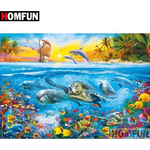 HOMFUN 5D DIY Diamond Painting Full Square/Round Drill "Ocean Turtle" Embroidery Cross Stitch gift Home Decor Gift A07770
