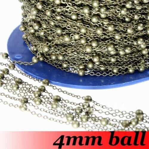 Free Shipping!!!100meter DIY jewelry findings-4mm ball Antique bronze color O Link Chain