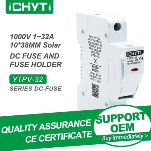 Free Shipping CHYT Update Type YTPV-32 1Sets 1 Pole 10x38mm PV DC 1000V 32A Fuse And Fuse Holder for Solar System Protection