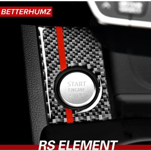 For Audi A4 A5 Carbon Fiber Car Engine Start Stop Ignition Cover Trim Key Ring Automotive Interior Stickers decals 2017-2022
