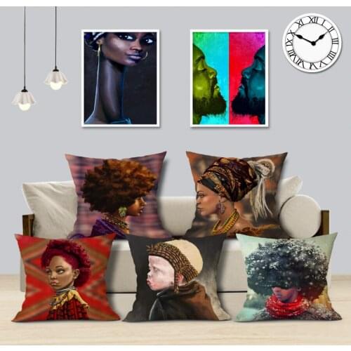 African Portrait Painting Art Cushion Cover Black Man Art Decorative Pillows Linen Pillow Case Sofa Home Decor Pillow Cover