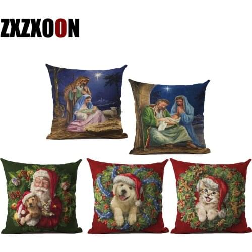 Decorative Throw Pillows Case Merry Christmas Sock Gifts Dogs Cats Pets Trees Sofa Home Cushion Cover for Living Room Decoration