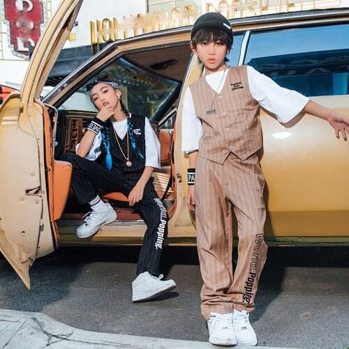 ChildrenS Hip-Hop Clothes Summer Short-Sleeved Hiphop Suit Stage Costumes Show Clothing Jazz Street Dance Rave Clothes DQS7133