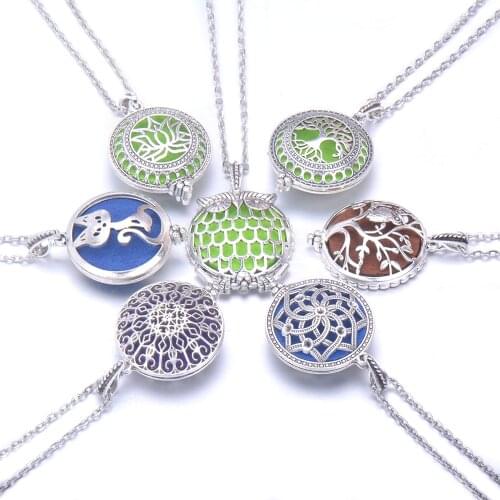Tree of Life Necklace Vintage Open Lockets Pendants Perfume Essential Oil Diffuser Necklace Aromatherapy Jewelry Dragonfly