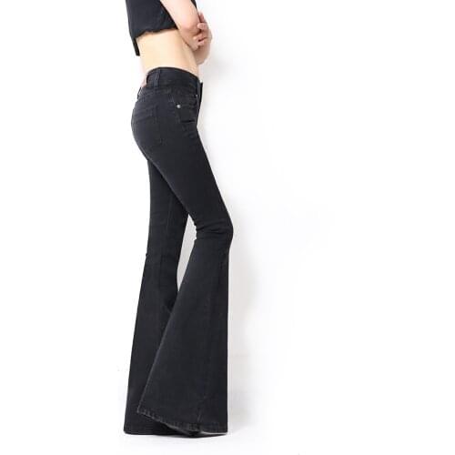 Fashion Womens Super Flare Leg Jeans Spring Summer Woman Slim Bell Bottom Jeans Pants Ladies Black Mermaid Wide Jean Big Size