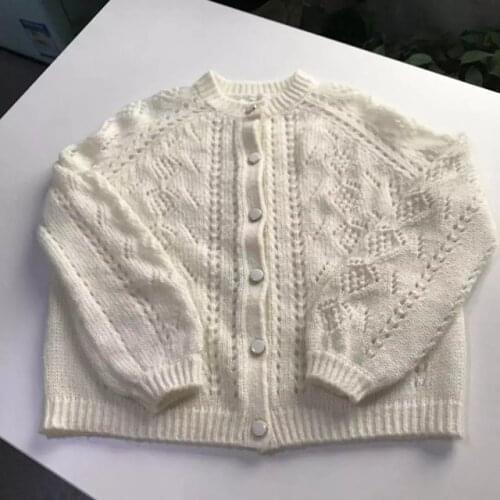 ElfStyle Women Mohair Wool Knit Hollow Out Jumper - Fall/Winter 2020 New Khaki/White/Red/Grey Knitted Sweater Cardigan Top