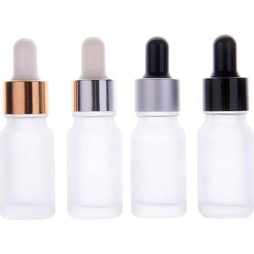10ML Frost Glass Essential Oil Dropper Bottle Silver Gold Black Lid Empty Cosmetic Packaging Container Vials Bottles