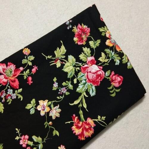 Garceful Black Pink Blooming Rose Flowers Printed Cotton Fabric 50x105cm Floral Fabric Patchwork Textile Baby Cloth Dress Party