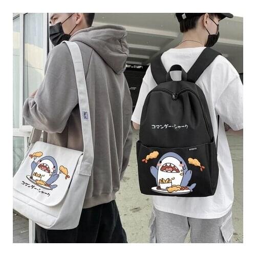 Anime Final Fantasy FF14 Cartoon Shark Canvas Backpack Schoolbag Shoulder Bag Fashion Student Casual Messenger Bag Cosplay