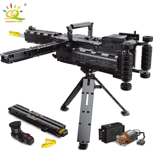 HUIQIBAO Technical Electric 1399PCS Maxim Model Signal Gun Building Blocks Set DIY Shooting Game Bricks City Toys For Children